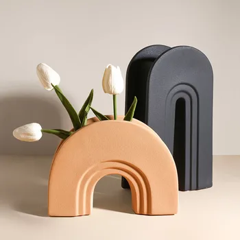 Nordijska Keramične Vaze Geometrijske Figurice Arch Cvetlični Aranžma Hydroponics Vaze Obrti Za Dom Decor Art Pripomočki