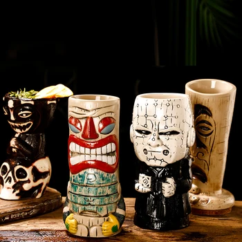 Nova Barvna Lobanje Lutka Tiki Vrč Cocktail Pokal Pivo, Vino, Keramični Vrč Tiki Skodelice Umetnostne Obrti Ustvarjalne Havajih Vrčkov