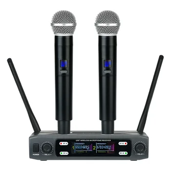 Brezžični Mikrofon Ročni Dual Channels Frekvence UHF Omejeno Dinamični Mikrofon Za Karaoke Stranko Poroko Band Show Cerkev Vroče Prodaje