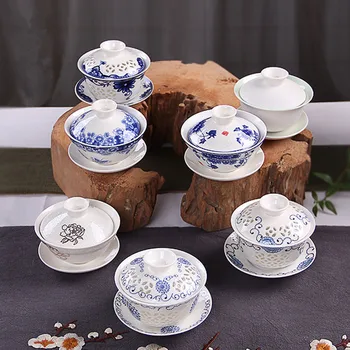 Kitajski Tureen Tea Cup Set Keramičnih Kungfu Čaj Skodelica Krožnik Nastavite Drinkware