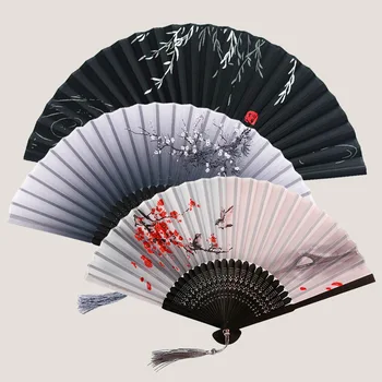 Vintage črna roka fan Svile Zložljiva Fan Kitajski, japonski doma dekor kitajski strani fan Obrti, Darila Dom Dekoracija