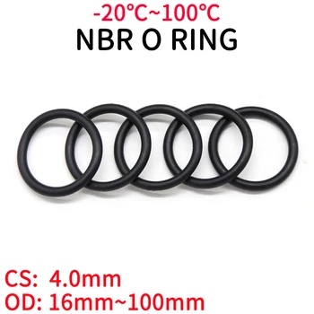 10Pcs Black O Ring Tesnilom CS 4 mm OD 12 mm ~ 100mm NBR Avtomobilskih Nitrilna Guma Krog O Vrsto Korozije Olje Odporne Pečat za Pranje