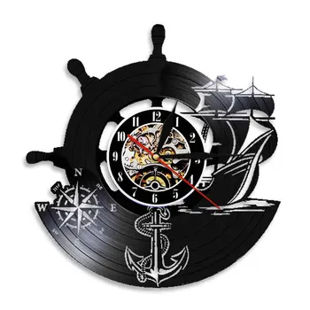 Sidro, Ladja Mornarice Kompas Vinil Zapis Stenske Ure, Navtične Vintage Modern Visi Ure Mornarji Umetnosti Kapetan Jadranje Darilo