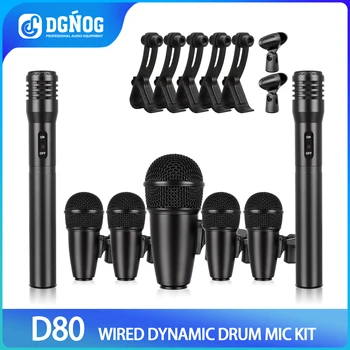 DGNOG D80 Dinamično Boben Mic Kit - Kick,Tom/Snare & Cymbal Mikrofon 7-Kos，Primerna za Vokale in Drugih Glasbenih Instrumentov