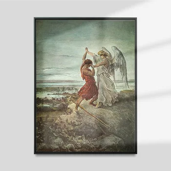 Gustave Dore Starinsko Plakat Jakob Se Borili Z Angel Tiskanja Umetniško Platno Slikarstvo Gotsko Stensko Sliko, Dnevna Soba Dekor Darilo