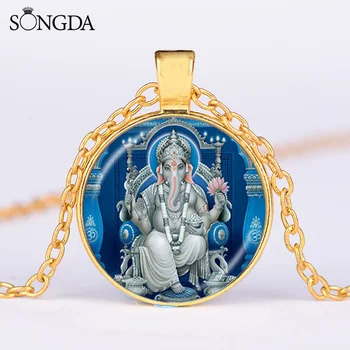 2021 Ganesha Hindujski Bogovi, Boginje Ogrlica Bog Sreče Indijski Slon Steklo Obesek Zlata Veriga Choker Ganesh Nakit