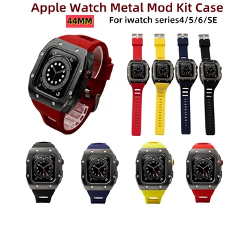 Za Apple Watch4 5 6 SE 44 mm Kovinsko Ohišje, Luksuzni Spremembe Cinkove Zlitine Zaščitna torbica+Silikonski Trak Za Iwatch Manžeta
