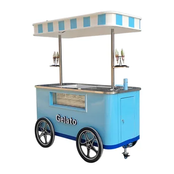 Vroče Prodaje Strani Vozički Mobilni Popsicle Sladoled Push Voziček z Zaslonom Zamrzovalnik Gelato Ice Cream Vozički