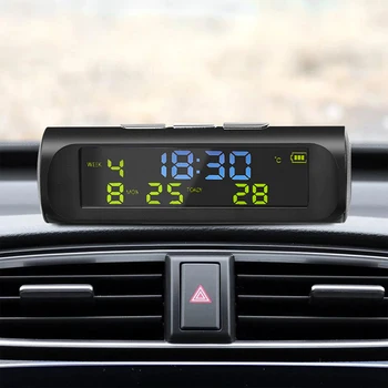 Avto Digitalni Sončna Ura Z LCD Čas Datum V Avtu Prikaz Temperature na Prostem Osebni Avtomobil Del Dekoracijo