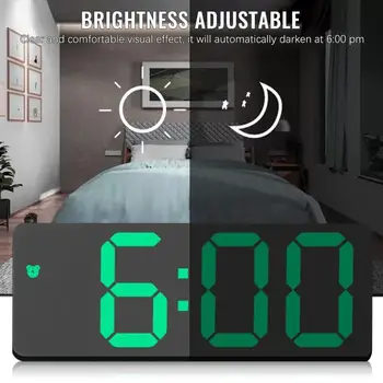 Multi-funkcijska Digitalna Budilka Ogledalo LED Nočne Luči Digitalni Alarm Dremež Prikaz Časa Tabela Namizno Uro Lučka Doma Dekor