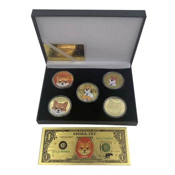 Pozlačeni Shiba inu kovanec z šatulji mešani cryptocurrency Dogecoin Digitalno Valuto Shib Ethereum Priložnostnih Kovancev darila