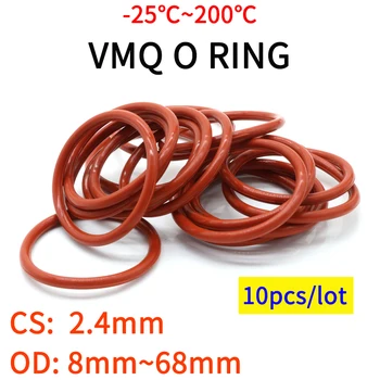 10pcs Rdeče VMQ Silikonsko O Ring CS 2,4 mm OD 8 ~ 68mm FoodGrade Nepremočljiva Pranje Gume Izoliran O Obliko Tesnilo Tesnilo