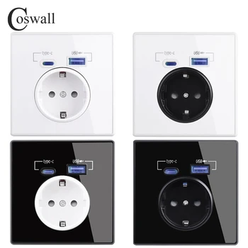 Coswall Tip-C Vmesnik Vtičnico Celotno Ogledalo Akrilna Plošča Črno Belo Steno EU, Rusija francoski Standard Z Vtičnico USB Charge Vrata