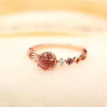 Izvirno novo diamond-okovan klincima naravni granat jajce-okrogla odprtina nastavljiv prstan elegantno čar ustvarjalne retro žensko srebrni nakit