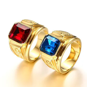Safir, rubin dragih kamnov, modra, rdeča cirkon diamanti obroči za moške 18k zlato ton iz nerjavečega jekla zmaj nakit bijoux modni darilo