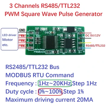 3Ch 1 hz-20kHz Ciklus Nastavljiva Frekvenca PWM Kvadratni Val Pulse Generator UART RS232 RS485 Bus, Modbus RTU Odbor