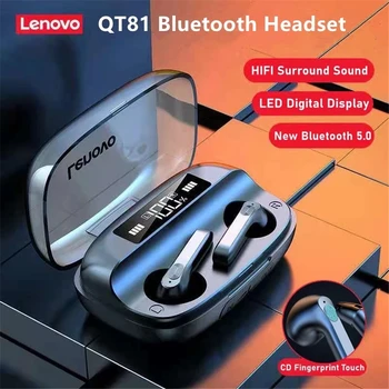 Lenovo QT81 TWS Brezžične Slušalke Stereo Šport Nepremočljiva Čepkov Slušalke z Mikrofonom, Bluetooth Slušalke HD Klic 1200mAh