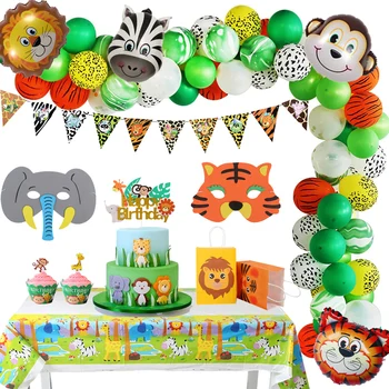 Happy Birthday Party Okraski Džungle Gozdnih Živali Temo Balon Razpoložljivi Namizna Nastavite Otroci 1. Pogodbenice Prednost Baby Tuš