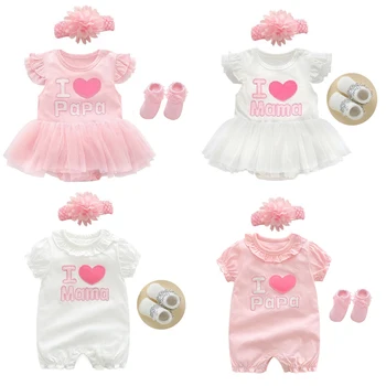 Newborn Baby Girl Obleke & Oblačila 0 3 6 9 Mesecev 1 Leto Starega Otroka Dekle Stranka Obleko Summer Set Pink Princess Roupa Bebe