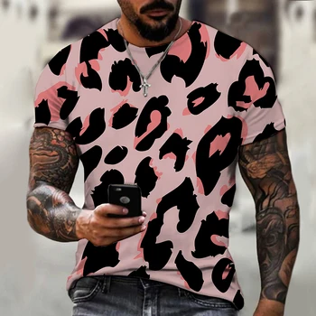 Nova Oblačila Luksuzni Oblikovalec Majica s kratkimi rokavi Moški 3D Beli Leopard, Snow Leopard, Tiskanje T Shirt Majica