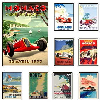 Vintage Monako Prix Dirke F1 Plakat Formula F1 Grand Sledi Izdaja Dirke Platno Slovo Wall Art Natisne Estetske Soba Dekor