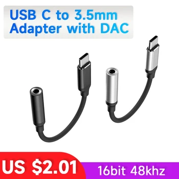 USB C Adapter DAC 3,5 mm Slušalke Jack AUX USBC HiFi Pretvornik 48 khz, 16 bitov DAC Ključ za SAMSUNG Xiaomi OnePlus Pixel Win10 PC