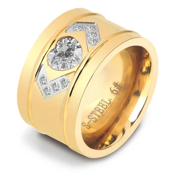14 mm Širok Rumeno Zlato Barvo Stainl.jekleno Srce CZ Cirkon Kanala Nastavitev poročni prstan za ženske