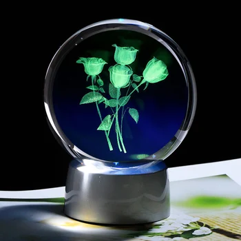 60mm Kristalno Kroglo 3D Lasersko Vgravirana Rose Stekleno Kroglo Cvet Svetu Steklene Krogle Doma Dekoracijo Valentinovo Darilo Ornament