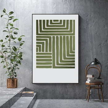 Povzetek geometrijske linije zeleno cvetje Listje Wall Art Platno Slikarstvo Nordijska Plakatov Tiskanje Stenske Slike Za Dnevna Soba Dekor