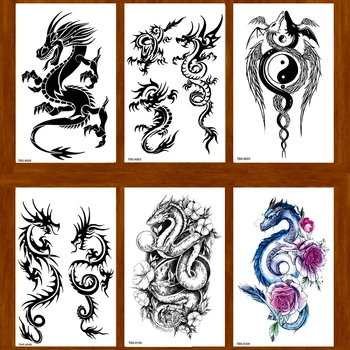 Šest Stilov Zmaj Začasni Tattoo Nalepke Tattoo Moških henna Tattoo, body art tattoo Nepremočljiva začasne tetovaže Komplet Art Tattoo