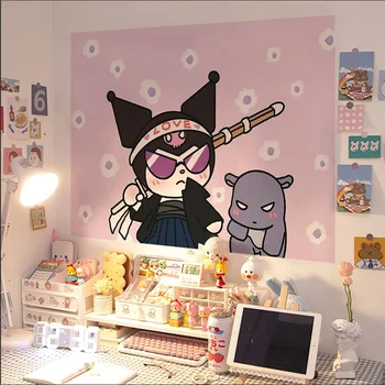 Sanrio Nalepke Kuromi Hello Kitty Anime Kawaii Samolepilne Dekle Spalnica Soba Dekoracijo Sten Desk Srčkan Risanka Plakat Nalepko