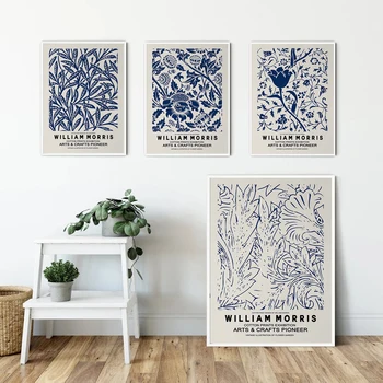 Vintage William Morris Razstava Plakat Modra Botanični Platno Slikarstvo Natisne Stenskih Slikah, Nordijska Dnevni Sobi Doma Dekor