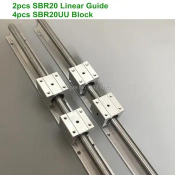 2pcs SBR20 linearno vodilo 200 250 300 350 400 500mm 20 mm Linearni tirnice 4pcs SBR20UU Kroglični Ležaj Blok CNC Usmerjevalnik