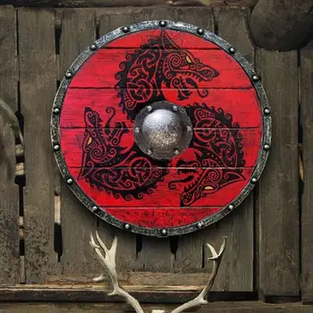 Novo Lesa Znamenje, Viking Volk Bojevnik Obrtniški Boj Pripravljen Ščit Srednjeveški Viking Bojevnik Ščit Steni Visi Dekor