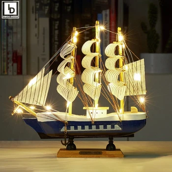 Ustvarjalne Lesene LED Jadrnico Jadrnica Plovila Model Doma Dekor Sredozemski Stil Dekoracijo Doma Dekor Dodatki Darilo