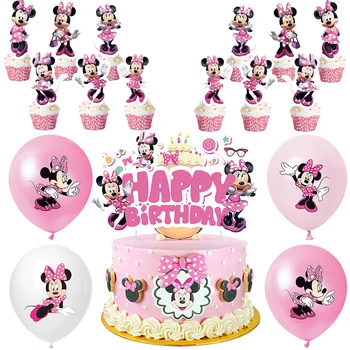 Disney Minnie Mouse Stranka Suppllies Roza Minnie Stranka Baloni Torta Okraski Baby Tuš Otroci Rojstni Dan Posode Za Enkratno Uporabo