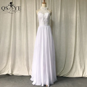 Čisto Bele Poročne Obleke Visoko Vratu Šifon Čipke Poročne Obleke 3D Cvetje Nevesta Obleko Zveze ključavnična luknja Nazaj Poročni Obleki