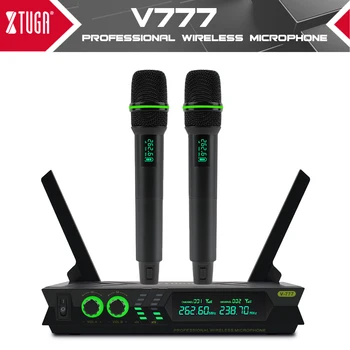 XTUGA V777 Brezžični Dinamični Mikrofon Profesionalni VHF Ročni Dual Channel Karaoke Mic s Samodejno Nastavljiva Frekvenca