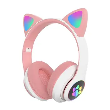 Brezžične Slušalke Mačje Uho z Mic Bluetooth Sijaj Svetlobe Stereo Bas Čelade Otrok Igralec Dekle Darila PC Telefon Gaming Slušalke