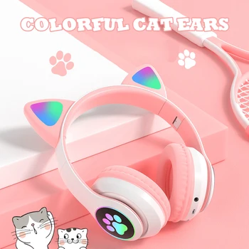 2022 Najboljši Gaming BT slušalke Dekleta Led Zložljive Čelade Otroci Mačka Ušesa Slušalke Brezžične Oem Odm Otrok Kawaii Slušalke