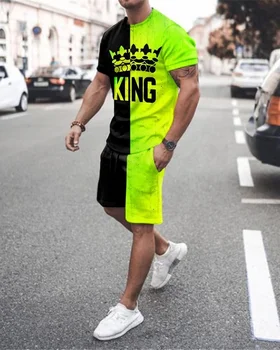 Moška Trenirka King T Shirt za Moške Plaži Priložnostne Hlače 2 Delni Komplet 3D Tiskanja Trend Poletje Visoke Kakovosti Sweatpants Človek Oblačila