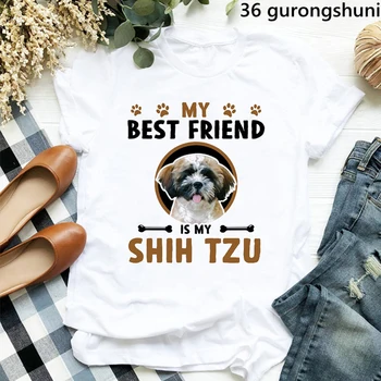 Moj Najboljši Frriend Je Moj Shih Tzu Grafika, Tiskanje Tshirt Ženske Obleke 2022 Srčkan Pes Ljubimec T Shirt Femme Harajuku Kawaii Majica Vrhovi