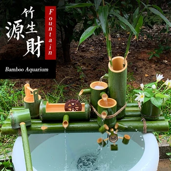 Bambus Akvarijske Vode, Recikliranje Feng Shui Dekoracijo Cev Vodnjak Kamen Skozi Filter Office Desktop Notranja Oprema