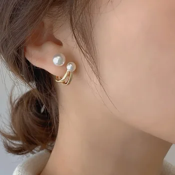 SIPENGJEL Moda Geometrično Elegantna Pearl Hoop Uhani Koreja Slog Pearl Stud Uhani Za Ženske Kpop Nakit Darilo