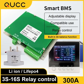 Qucc Smart 3S 4S, 7S 8S 13S 16S Rele, Kontaktor BMS Lifepo4 baterija Li-ion Zaslon 200A 300A 12V 24V 36V Baterija 48V bilance BMS