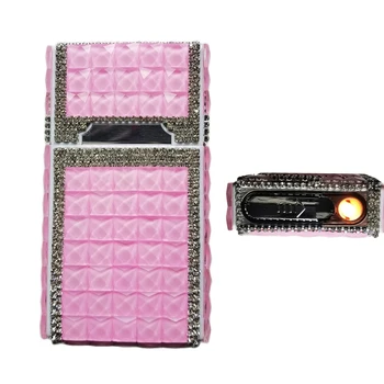 Lepe Tanke Ženske Cigaret Primeru Polje Diamond Sijoče Z USB Polnjenjem Lažji Za Navadne (7.6 mm) In Slim Cigarete (5.2 mm)