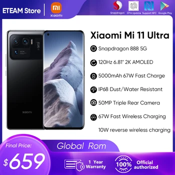 Svetovni ROM Xiaomi Mi 11 Ultra Pametni 67W Brezžično Polnjenje 2K AMOLED Zaslon Snapdragon 888 Jedro Octa NFC 50MP Trojni digitalni Fotoaparat