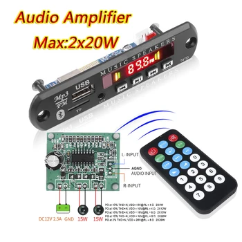 9V 12V Bluetooth 5.0 Dekodiranje MP3 plošče z Mic Digitalni AMP HiFi Stereo Ojačevalnik 20W Modul AUX, USB, FM Za Zvočnik Prostoročno