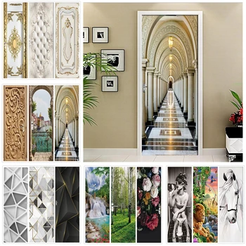 Koridor PVC Vrata Nalepke Moderne 3D DIY Povzetek Moda Ozadje Dnevna Soba Art Vrata Plakat Samolepilne Zidana Nalepke Doma