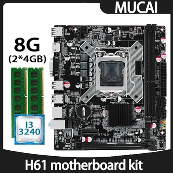 MUCAI matična plošča H61 LGA 1155 Kit kompletu Z Intel Core i3 3240 CPU Procesor In DDR3 8GB(2 X 4GB) 1600MHZ RAM Pomnilnika PC Računalnik